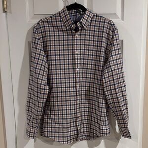 Tommy Hilfiger Navy and Tan Plaid Long Sleeve Shirt size 15-1/2 x 32/33